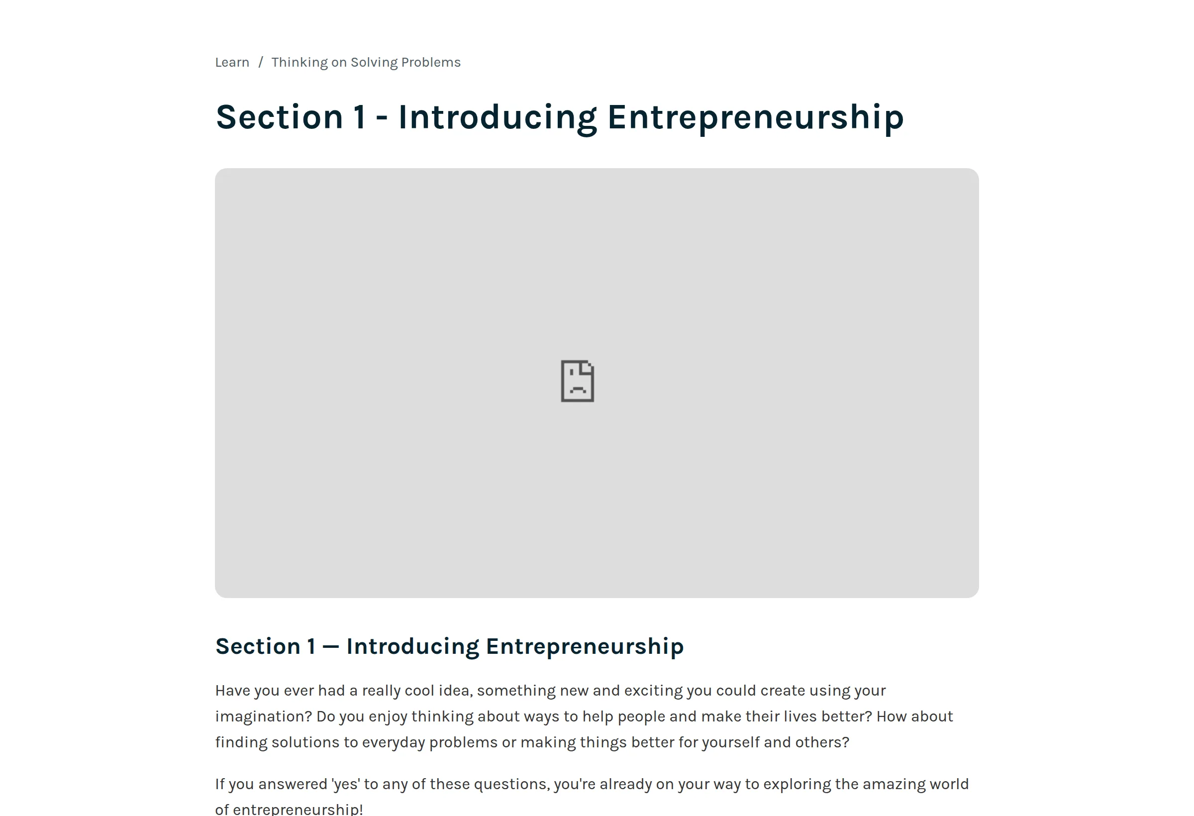 A lesson page showing the video player, the lesson title and the written transcript below it.